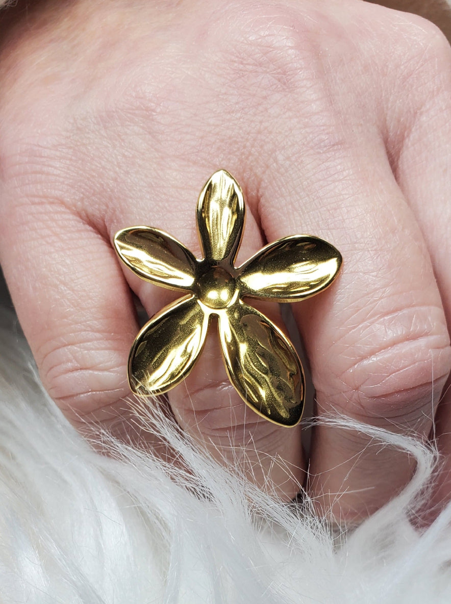 Anello Fiore Acciaio regolabile