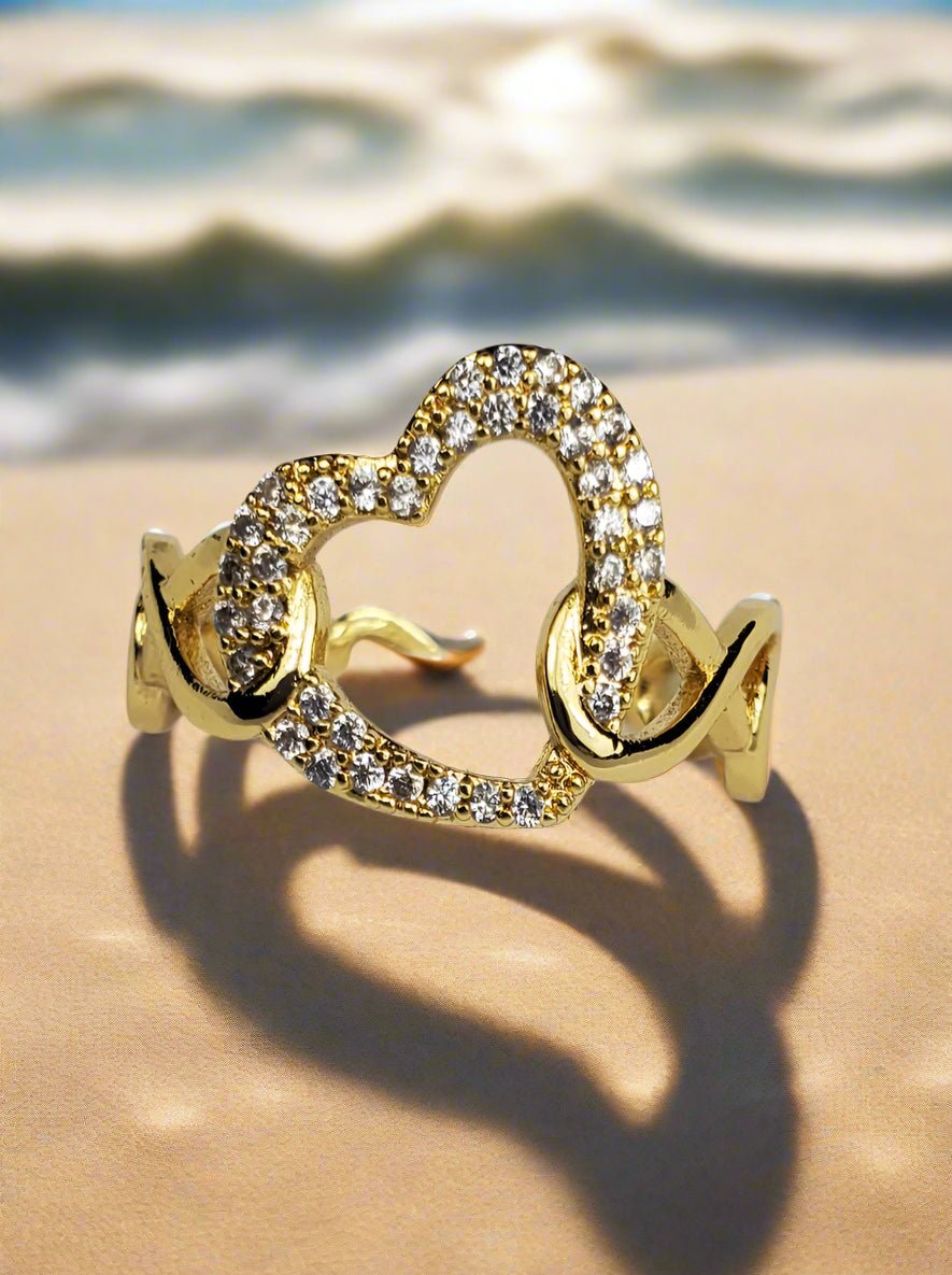 Anello Cuore e Brillantini Acciaio regolabile - 0