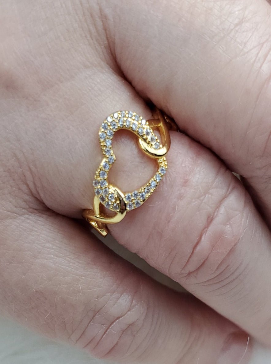 Anello Cuore e Brillantini Acciaio regolabile - 1