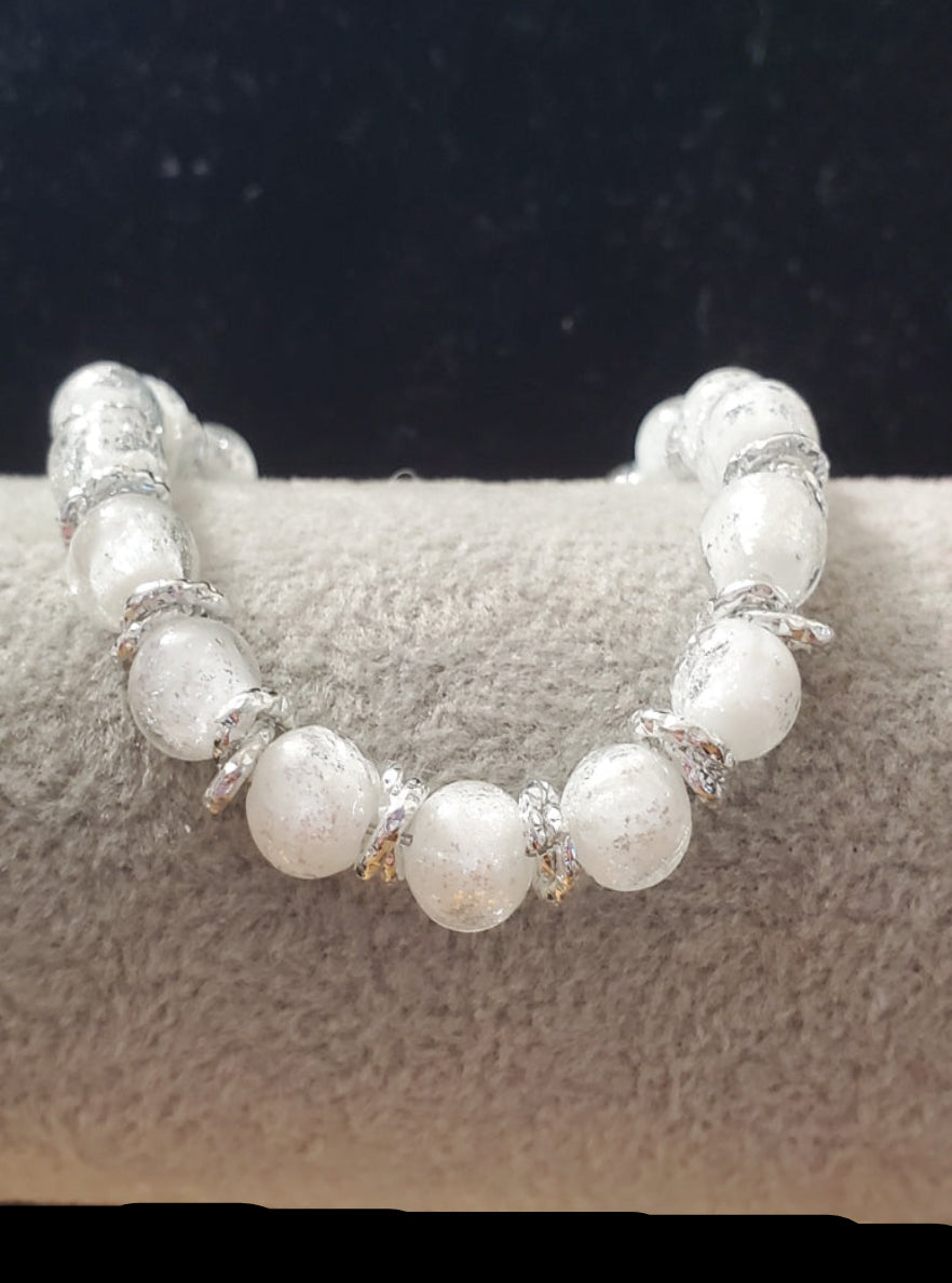 Bracciale Vetro di Murano Bianco e acciaio